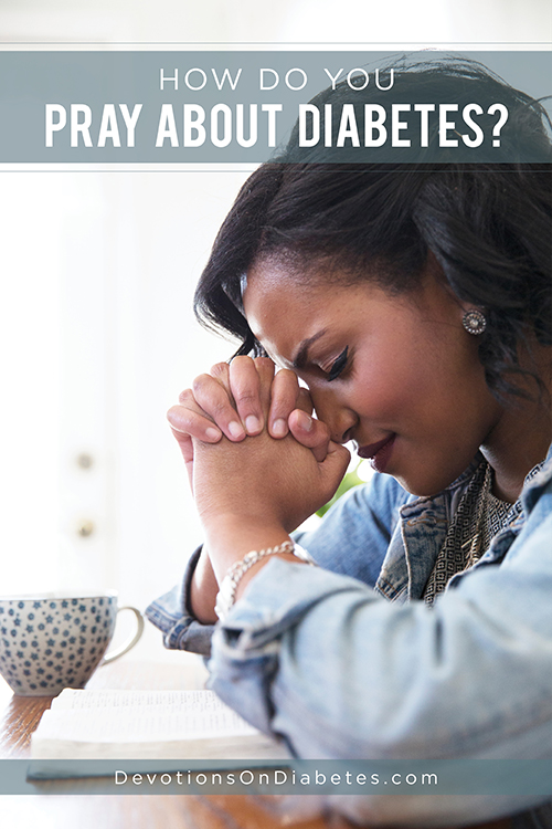 How do you pray about diabetes? Pictured: young woman with hands folded and eyes closed in prayer.