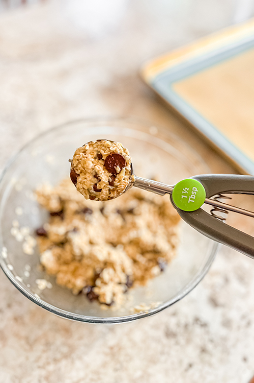 sugar free oatmeal cookies in a cookie scoop