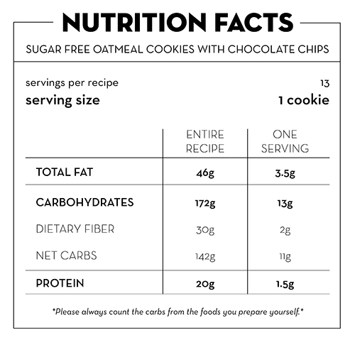 Nutrition Facts - Sugar Free Oatmeal Cookies with Chocolate Chips