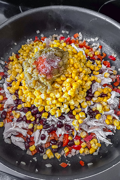 Chicken and Black Bean Enchilada Recipe Ingredients on the stovetop