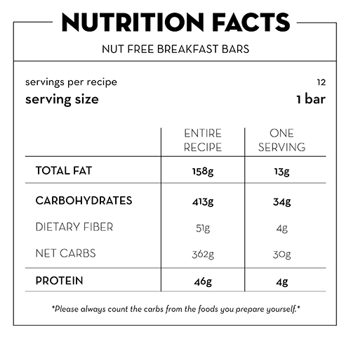 Nutrition Facts - Nut Free Breakfast Bars REV