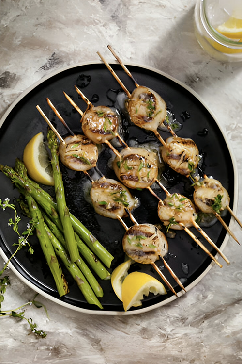 Grilled Scallops and fresh asparagus