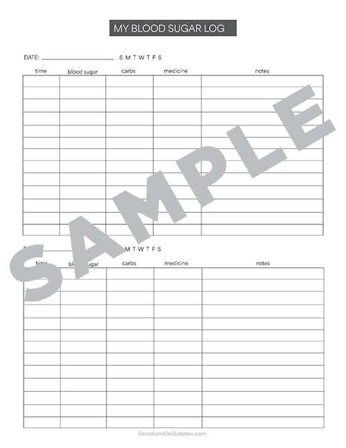 Printable Blood Sugar Chart - Blood Sugar Log - Option 2
