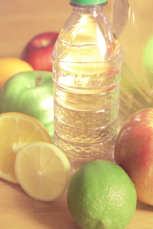 water bottle and fresh fruit