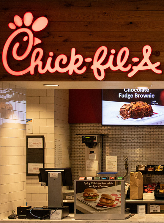 Inside a Chick Fil A restaurant
